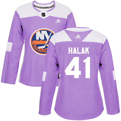 Adidas Islanders #41 Jaroslav Halak Purple Authentic Fights Cancer Women's Stitched NHL Jersey - Click Image to Close